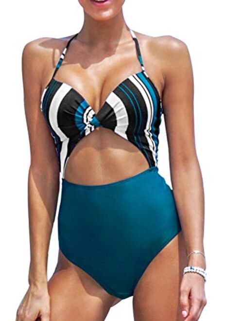 CUPSHE Women's One Piece Swimsuit Cutout Halter Lace Up Twist Bathing Suit