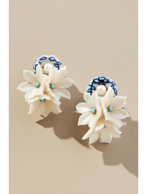 The Pink Reef Blue Pearl Floral Post Earrings