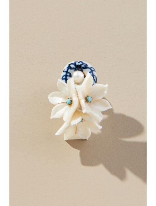 The Pink Reef Blue Pearl Floral Post Earrings