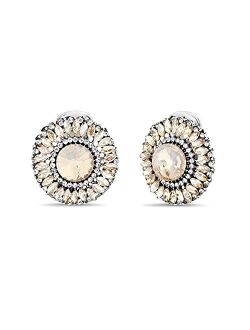 Antiqued Finish Round Champagne Rhinestone Clip On Earrings for Women