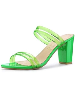 Women's Clear Strappy Heel Slide Mule Block Heel Sandal