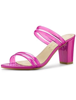 Women's Clear Strappy Heel Slide Mule Block Heel Sandal