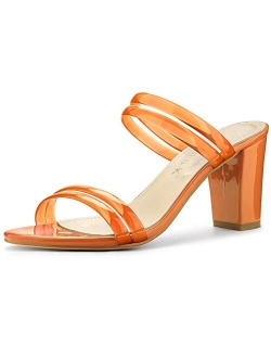 Women's Clear Strappy Heel Slide Mule Block Heel Sandal