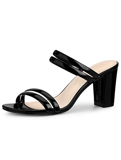 Allegra K Women's Clear Strappy Heel Slide Mule Block Heel Sandal