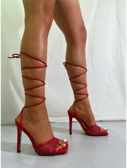 Tie Leg Design Mesh Panel Strappy Sandals