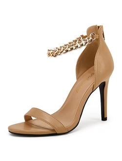 Womens Open Toe High Heels Ankle Chain Strap Pumps Stiletto Back Zipper Heeled Sandals