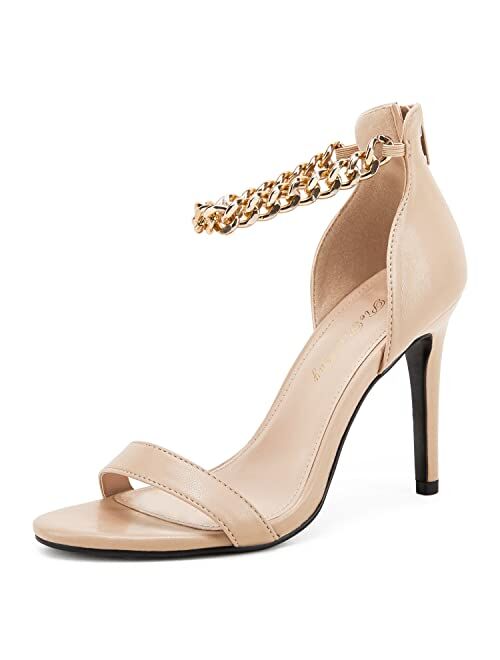 PiePieBuy Womens Open Toe High Heels Ankle Chain Strap Pumps Stiletto Back Zipper Heeled Sandals