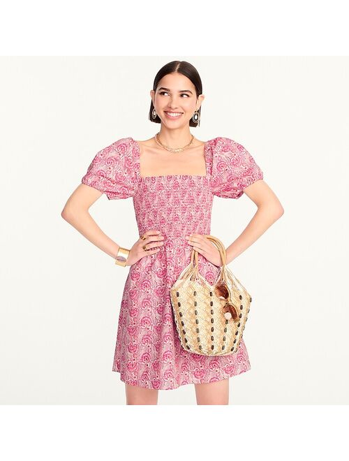 J.Crew Puff-sleeve smocked mini dress in dandelion swirl