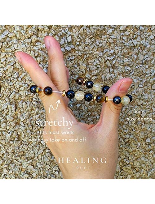 [Healing Trust] Citrine Crystal Bracelet, Tiger Eye, Feng Shui Black Obsidian Wealth Bracelet for Women and Men