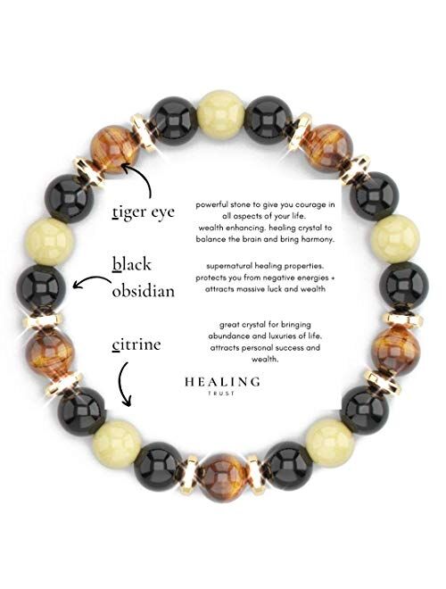 [Healing Trust] Citrine Crystal Bracelet, Tiger Eye, Feng Shui Black Obsidian Wealth Bracelet for Women and Men