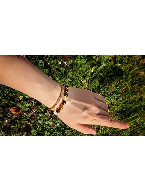 [Healing Trust] Citrine Crystal Bracelet, Tiger Eye, Feng Shui Black Obsidian Wealth Bracelet for Women and Men