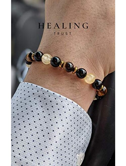 [Healing Trust] Citrine Crystal Bracelet, Tiger Eye, Feng Shui Black Obsidian Wealth Bracelet for Women and Men