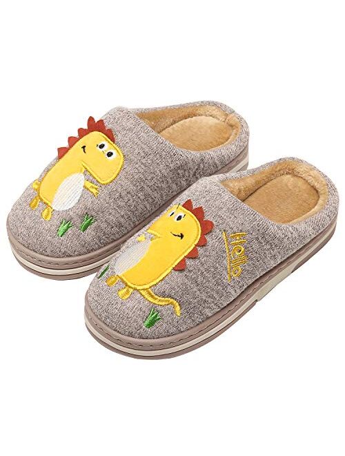 INMINPIN Boys Girls Cozy House Slippers Warm Plush Winter Cotton Slipper Kids Cute Dinosaur Indoor Shoes Non-Slip