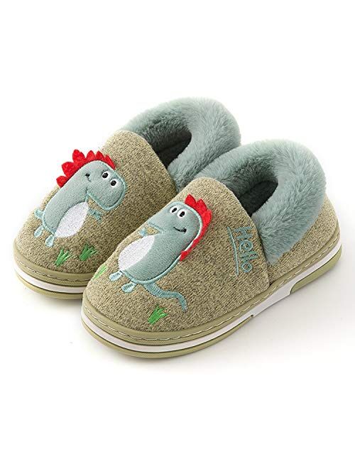 Dody Dinosaur Indoor Shoes Girls Boys Slippers Warm Dinosaur House Cute and Cozy Plush Winter Cotton House Anti-Slip Shoes