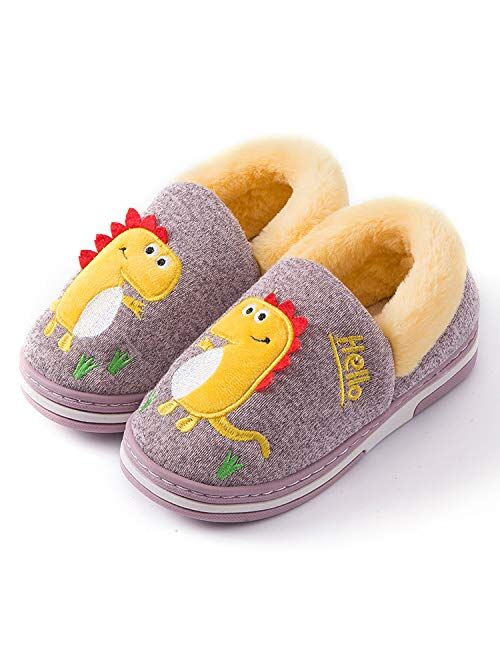 Dody Dinosaur Indoor Shoes Girls Boys Slippers Warm Dinosaur House Cute and Cozy Plush Winter Cotton House Anti-Slip Shoes