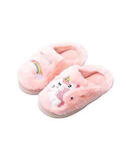 SiegenPro Boys Girls Slippers Girls Unicorn Plush Slippers US Size 8.5-13.5 Warm Winter Slippers Cute Unicorn Foldable Fuzzy Slippers