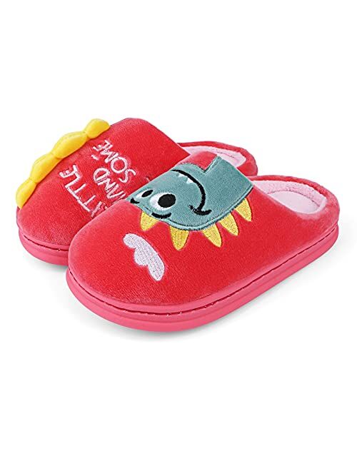 Wysbaoshu Boys Girls House Slippers Kids Cute Animal Slippers Warm Comfy Fuzzy Anti-Slip Indoor Shoes