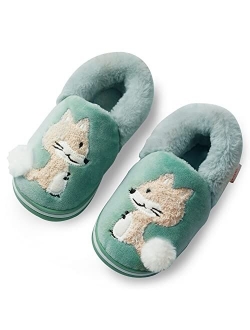 Garatia Toddler Slippers Boys Warm Cute Cartoon Slippers Booties Kids Girls Plush Fur Indoor House Home Shoes