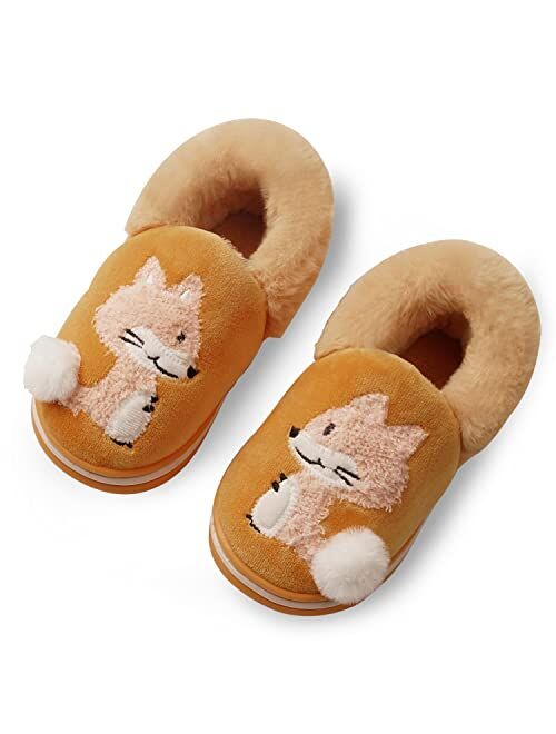 Garatia Toddler Slippers Boys Warm Cute Cartoon Slippers Booties Kids Girls Plush Fur Indoor House Home Shoes