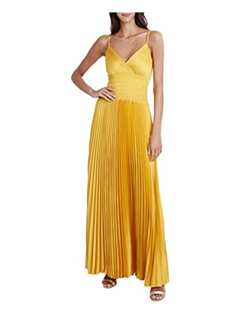 Bcbgmaxazria Women's Pleated Sleeveless Smocked V-Neck Maxi Dress