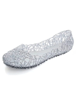 Stunner Women's Beach Jelly Shoes Slip On Crystal Summer Soft Hollow Ballet Flats