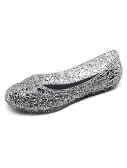 Stunner Women's Beach Jelly Shoes Slip On Crystal Summer Soft Hollow Ballet Flats