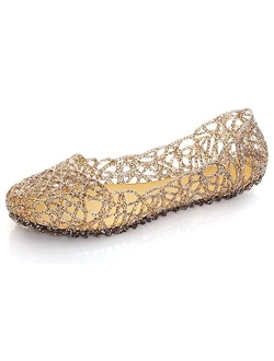 Stunner Women's Beach Jelly Shoes Slip On Crystal Summer Soft Hollow Ballet Flats