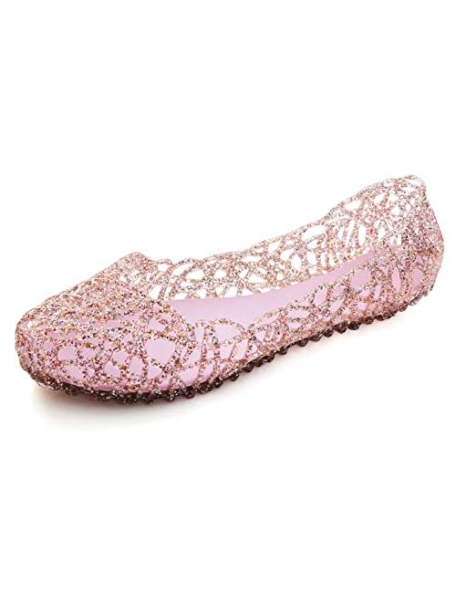 Stunner Women's Beach Jelly Shoes Slip On Crystal Summer Soft Hollow Ballet Flats