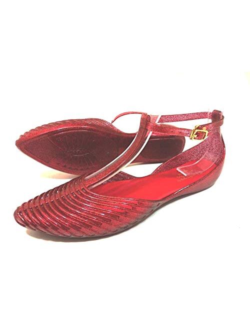 Yehopere Women's Jelly Sandals T-Strap Slingback Flats Clear Summer Beach Rain Shoes