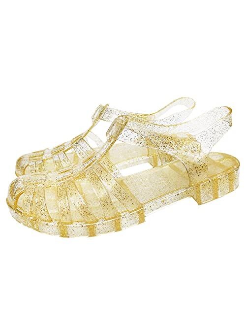 Yehopere Women's Jelly Sandals T-Strap Slingback Flats Clear Summer Beach Rain Shoes