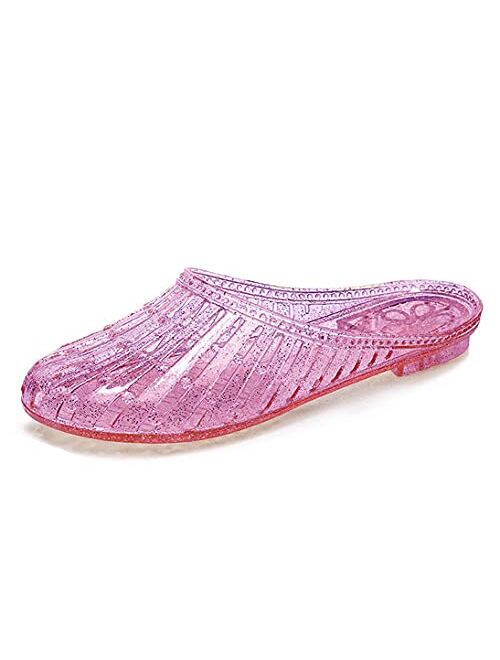 Yehopere Women's Jelly Sandals T-Strap Slingback Flats Clear Summer Beach Rain Shoes