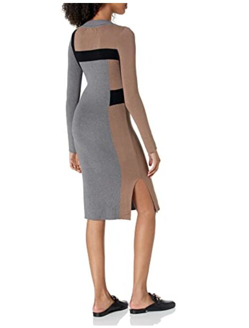 BCBGMAXAZRIA Women's Long Sleeve Colorblock Midi Sweater Dress