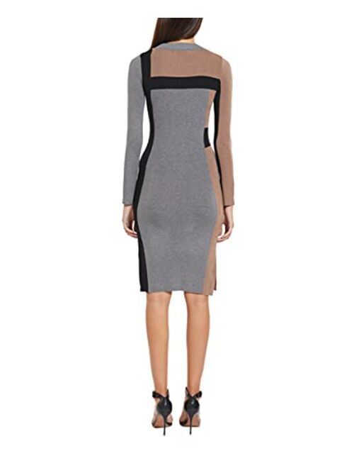 BCBGMAXAZRIA Women's Long Sleeve Colorblock Midi Sweater Dress