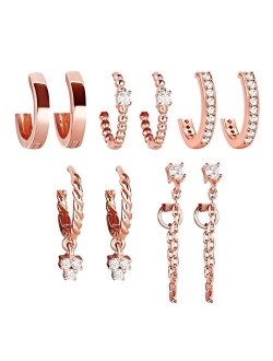 ÌF ME ìF Me 5 Pairs Gold Silver Huggies Hoop Earrings Set for Women Girls Small Dangle Chain Hoop Earrings Jewelry for Gifts