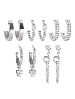 ÌF ME ìF Me 5 Pairs Gold Silver Huggies Hoop Earrings Set for Women Girls Small Dangle Chain Hoop Earrings Jewelry for Gifts