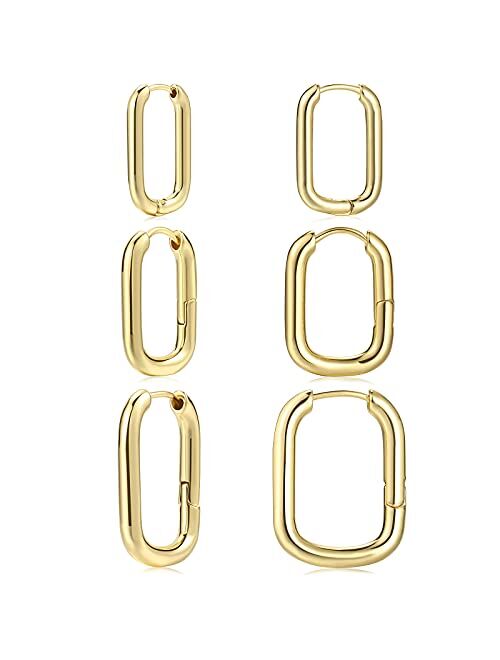 17 MILE Gold Hoop Earrings Set for Women, 14K Gold Plated Lightweight Hypoallergenic Chunky Open Hoops Set for Gift