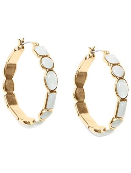 Lucky Brand Set Stone Hoop Earrings,Gold,One Size