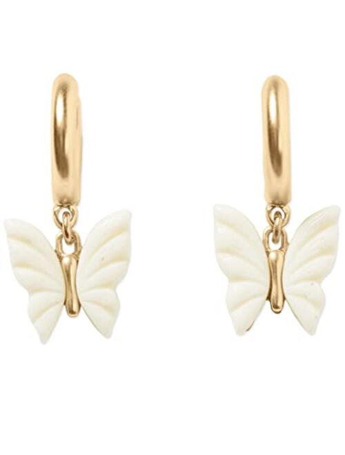 Lucky Brand Carved Butterfly Hoop Earrings,Gold,One Size