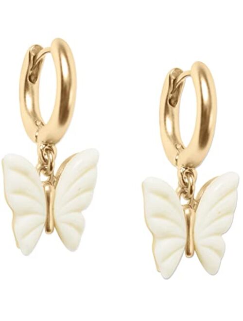 Lucky Brand Carved Butterfly Hoop Earrings,Gold,One Size