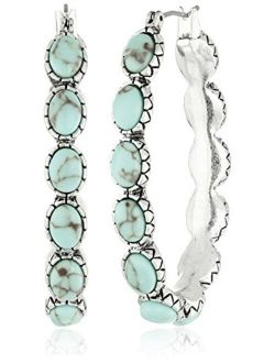 Silver-Tone and Faux Turquoise Hoop Earrings