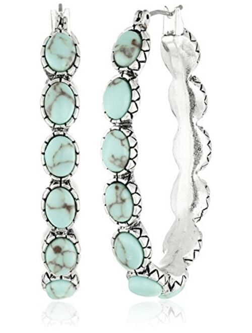 Lucky Brand Silver-Tone and Faux Turquoise Hoop Earrings