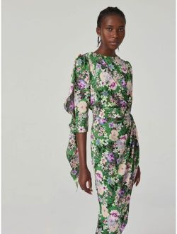 Premium Floating Scarf Floral Wrap Dress