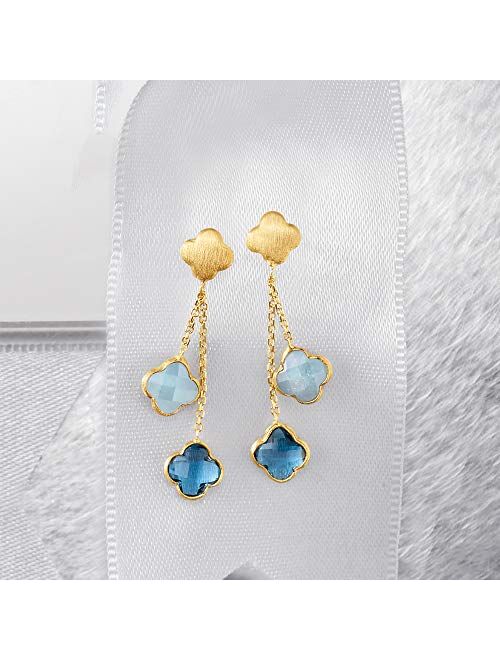 Ross-Simons Italian 1.90 ct. t.w. London Blue Topaz and 1.40 ct. t.w. Aquamarine Flower Drop Earrings in 14kt Yellow Gold