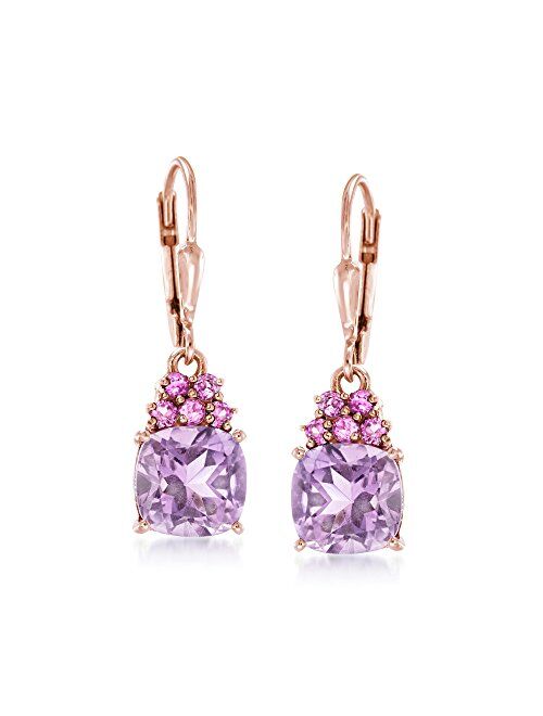 Ross-Simons 3.60 ct. t.w. Amethyst and .40 ct. t.w. Rhodolite Garnet Drop Earrings in 18kt Rose Gold Over Sterling