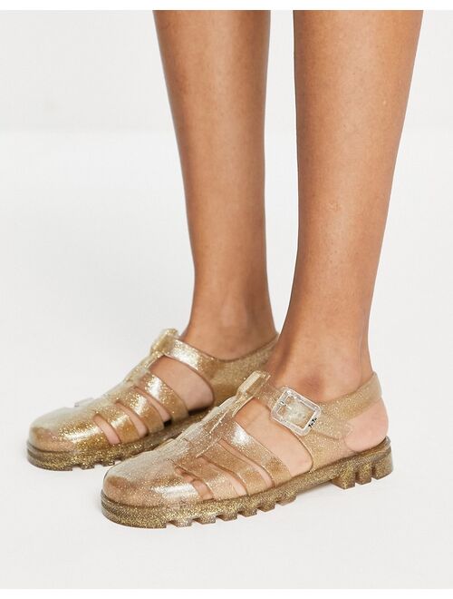 Juju jelly flat shoes in gold glitter