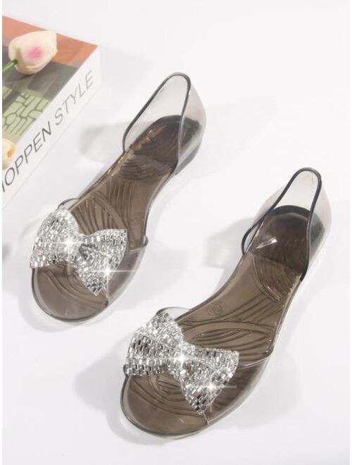 EMERY ROSE Clear Bow Decor Slip On Sandals