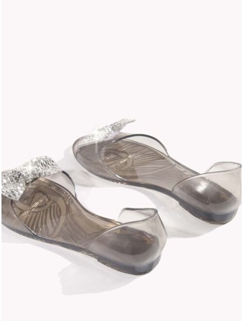 EMERY ROSE Clear Bow Decor Slip On Sandals