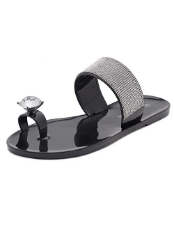 Shoe Land SUMMER Women Rhinestone Bowtie Flip Flops Jelly Thong Sandals Rubber Flat Beach Rain Shoes