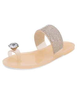 Shoe Land SUMMER Women Rhinestone Bowtie Flip Flops Jelly Thong Sandals Rubber Flat Beach Rain Shoes