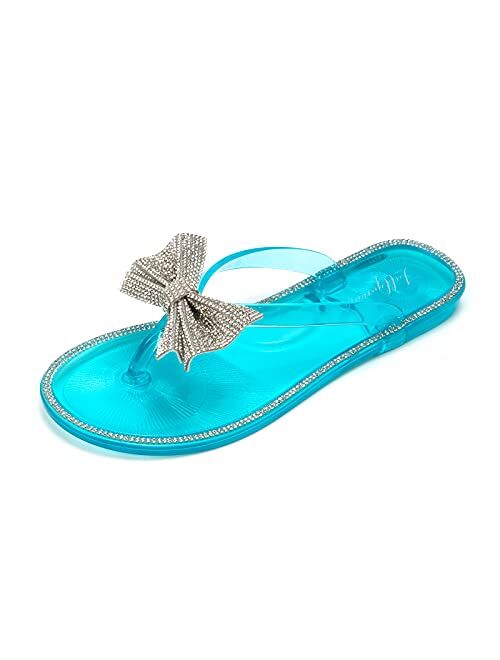 LUFFYMOMO Women's Rhinestone Flip Flops Beach Flat Thong Sandals